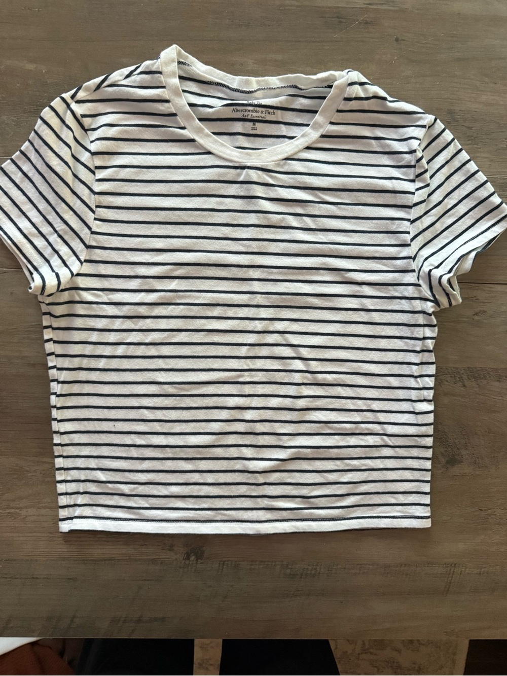 Abercrombie & Fitch White Tee with Navy Stripes - Men's Short Sleeve